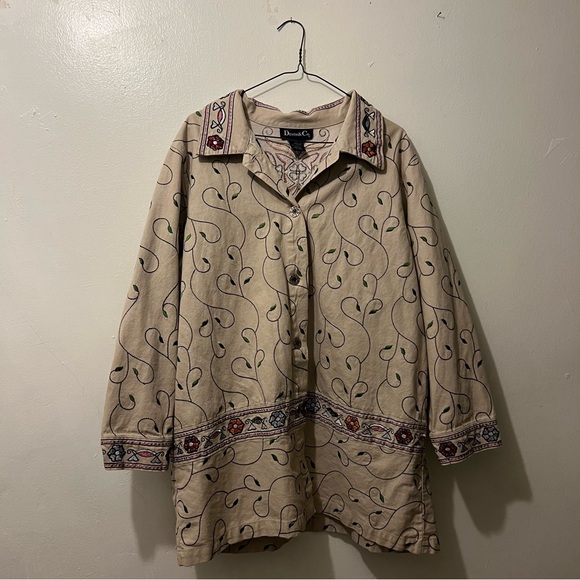 Vintage Denim & Co. Large Embroidered Denim Floral and Vine Shirt - Picture 2 of 12